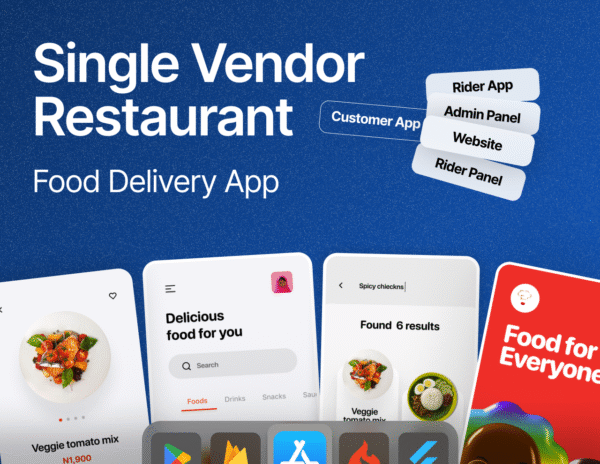 Food Delivery App & Website Bundle | Single Vendor Restaurant System + Admin & Rider App