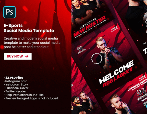E-Sports Social Media Templates Bundle | 22 PSD Files | Instagram Post & Story + Twitter Header & Facebook Cover