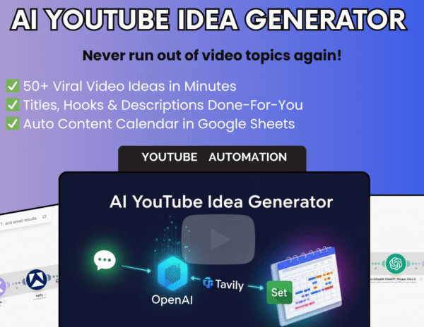 AI YouTube Idea Generator | 50+ Viral Video Titles Hooks & Descriptions | Content Planner Workflow with Google Sheets