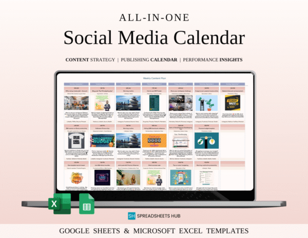 Social Media Content Planner for Google Sheets & Excel | Content Calendar, Post Tracker & Marketing Planner Spreadsheet