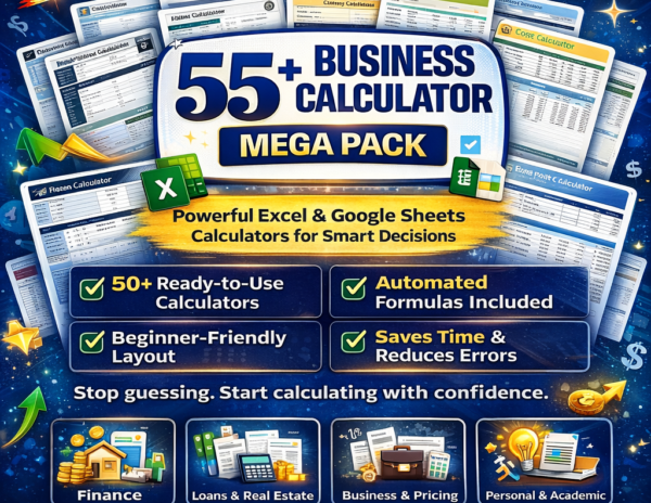 50+ Calculator Excel Templates Bundle | Financial, Loan, ROI, Pricing Calculators | Excel & Google Sheets Spreadsheet Pack