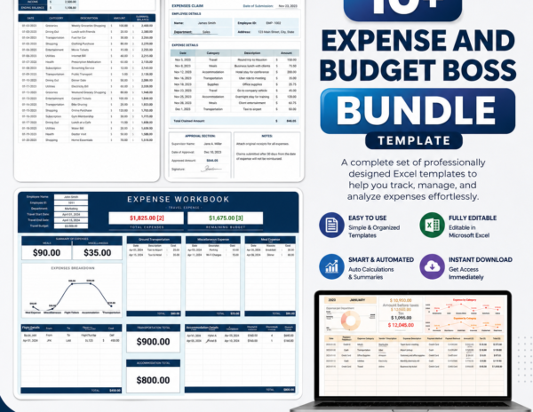 10+ Expense & Budget Templates | Excel & Google Sheets | Budget Planner | Expense Tracker | Financial Spreadsheet Bundle