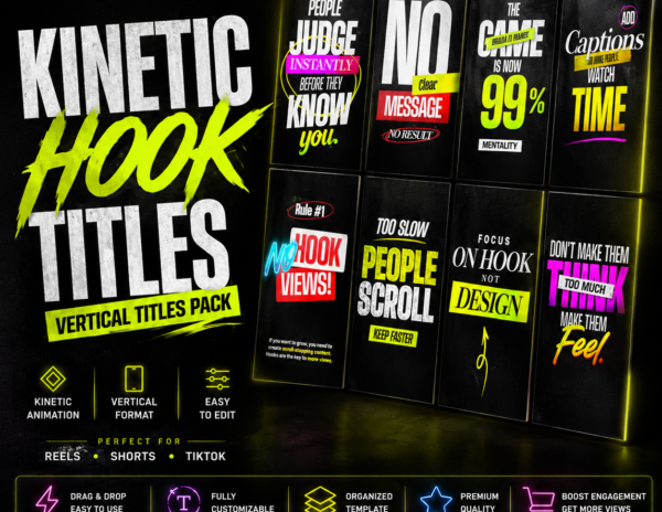 Kinetic Hook Titles for Reels & Shorts | Vertical Typography Pack | Instagram Reels TikTok YouTube Shorts Titles