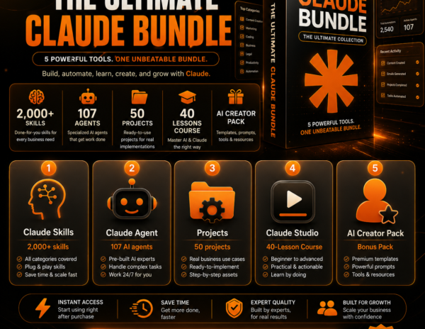 Ultimate Claude Bundle | 2000+ Claude Skills, 107 Agents, 50 Projects, Claude Studio Course & AI Creator Pack