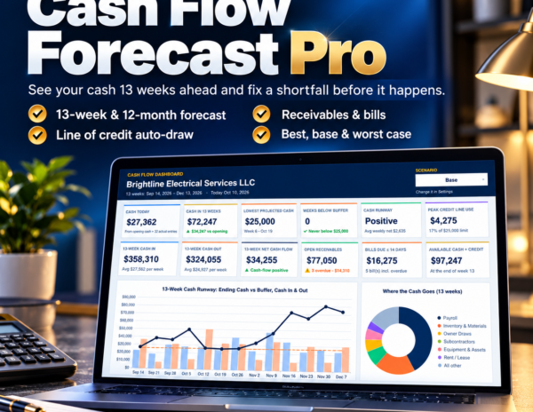 Cash Flow Management Spreadsheet | Small Business Budget, Cash Runway, Credit Line and Financial Planning